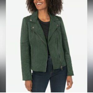 NWT Kut from the Kloth Faux Suede Quilted Hunter Green Moto Jacket XL